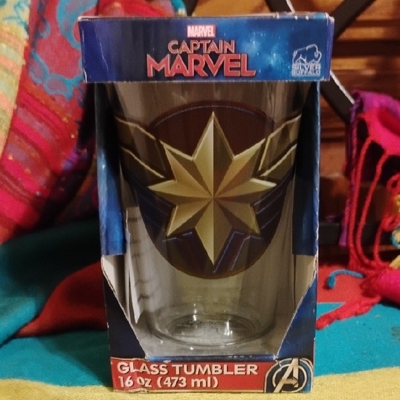 Marvel Other - Marvel Captain Marvel Glass Tumbler with Star Design